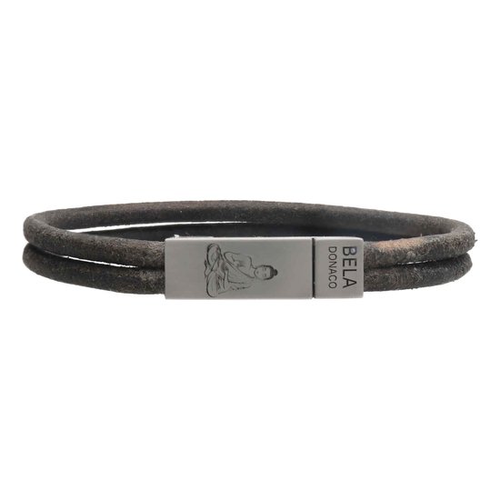 Bela Donaco Bracelet Ligne Business W7 – Bouddha – Acier inoxydable – cuir noir vintage