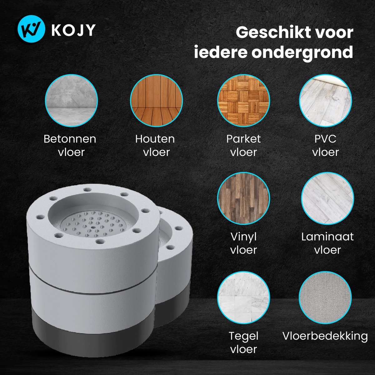 KOJY Wasmachine dempers - Verhoger - Stapelbaar - Grijs - voor wasmachine en wasdroger — afbeelding 3