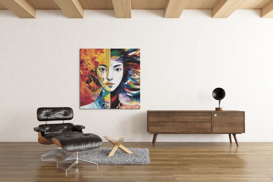 Canvas Schilderij Vrouw - Abstract - Portret - Kunst - 100x100x2 cm
