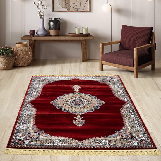 Flycarpets Isfahan Klassiek Oosters Medaillon Vloerkleed - Rood - 200x290 cm