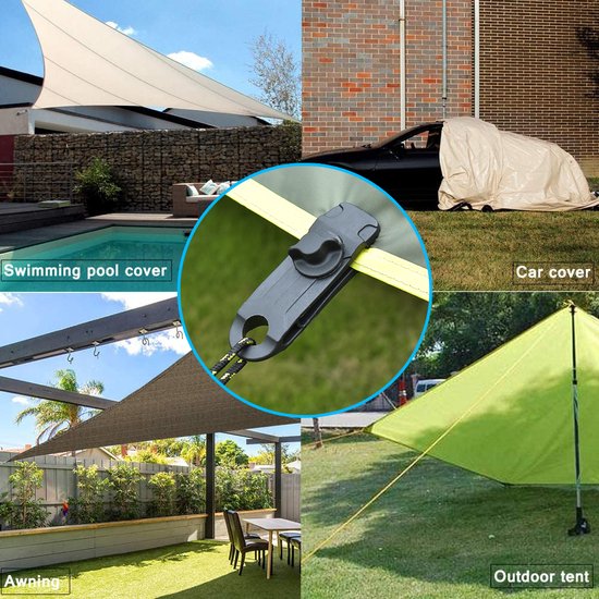 4 Stuks Klemmen met Karabijnhaak voor dekzeil - Stevige Clips - Tent Zeil - Camping - Outdoor - Zeil Doek Vasthangen - Schaduwdoek - Auto cover - Tent - Festival - Afdekzeil van Vobor — afbeelding 4