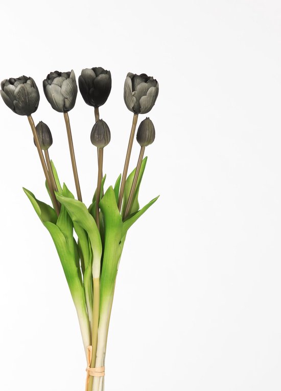Tulpen | kunst | real touch | lengte 44 cm | 7 stuks per bos | zwart