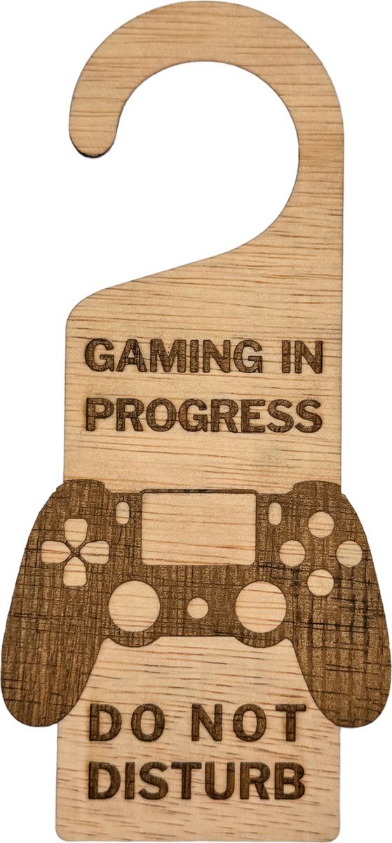 Deurhanger 'Gaming in progress do not disturb' - Niet storen tijdens het gamen - deurhanger van hout