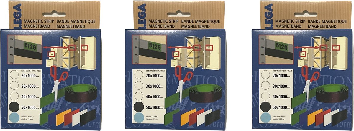 Lega Magneetband blauw 5 x 100cm - 3 stuks