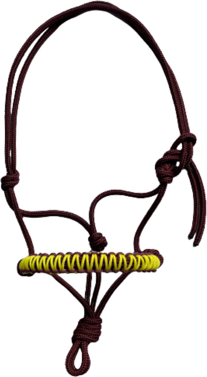 Touwhalster ‘zigzag’ Bordeuax-Geel maat Cob | bordeaux, donker, geel, halster, touwproducten, paard