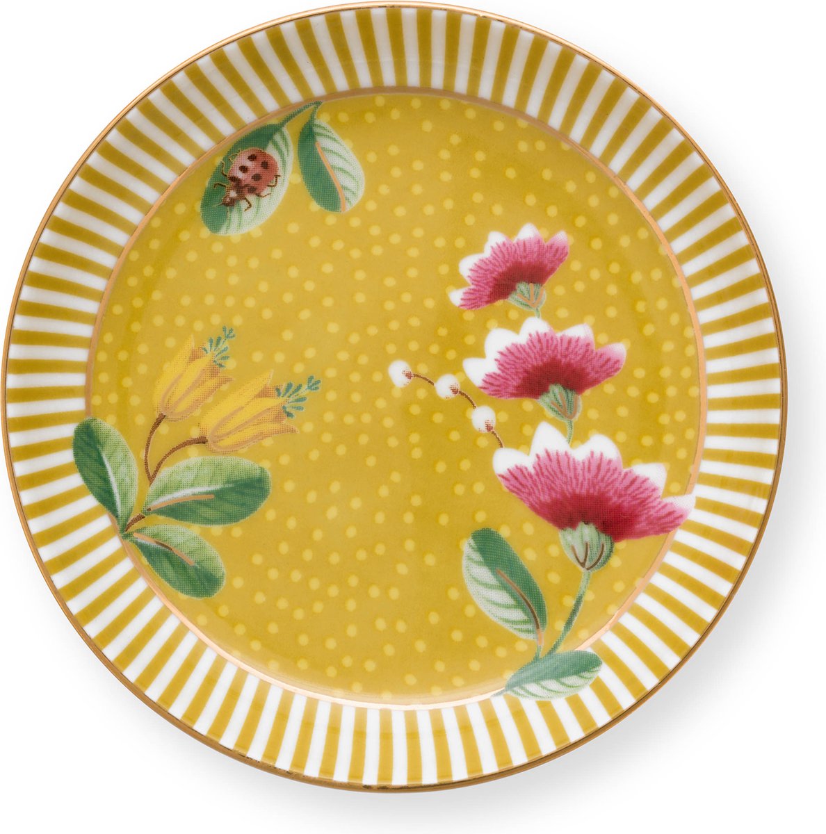 PiP Studio La Majorelle Yellow teatip ⌀ 9cm geel servies schoteltje voor theezakje porselein