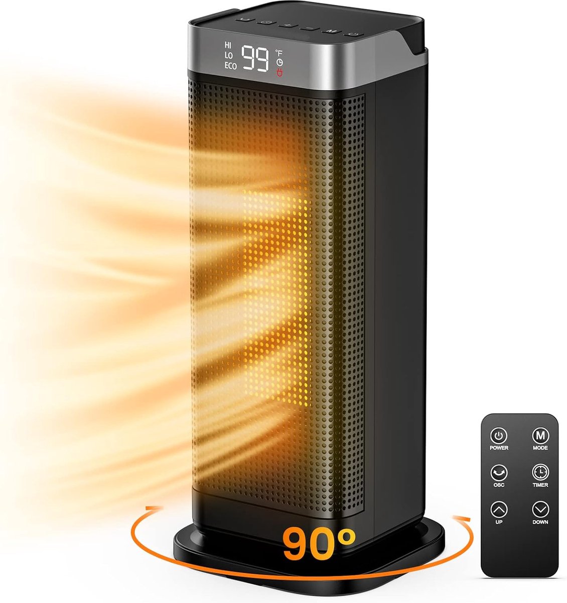 Vorteza Elektrische Heater Kachel Ventilator - Incl. Thermostaat / Roterend Functie - Ecofan Warmte - Ventilatorkachel met Verwarming - 2000W / Voor binnen