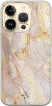 Hoesje geschikt voor iPhone 14 Pro - Stay Golden Marble - Soft Case - TPU - Marmer - Goud - ELLECHIQ