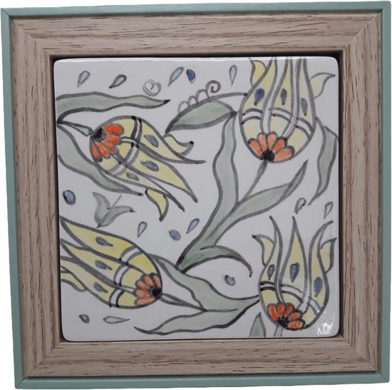 Schilderij - keramiek tegels -handmade - keramiek wandbord - met bloemen motief -11,5*11,5 cm - handgeschilderd - keramiek kunst - tegel kunst - cadeau - wand/tafeldecoratie - muurdecoratie - valentijnscadeau - moederdagcadeau - verjaardagscadeau