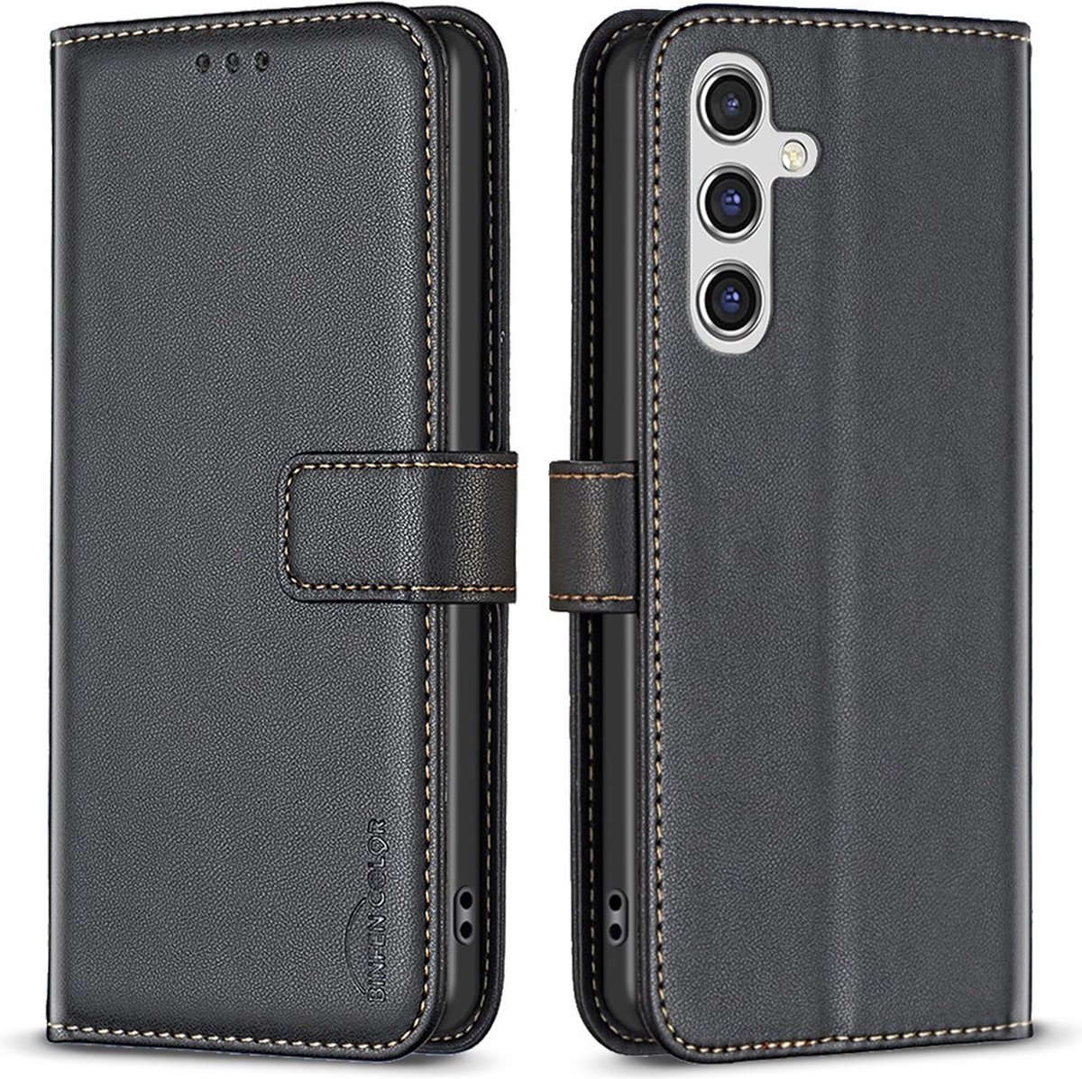 BINFEN Book Case - Geschikt voor Samsung Galaxy A15 Hoesje - Zwart
