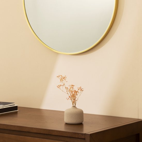 Navaris spiegel voor de wand - Ronde wandspiegel 60 cm - Voor badkamer, woonkamer of slaapkamer - In goudkleurig frame