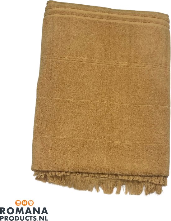 Handdoek | Hamamdoek met één zijde badstof | Mosterd | 100 x 170 CM