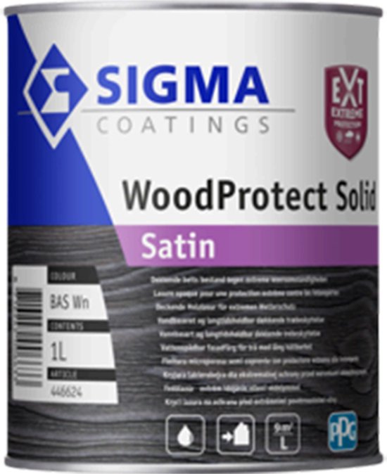 Sigma Buitenverf Woodprotect Solid Satin Dekkend 1.0 liter lichte kleur