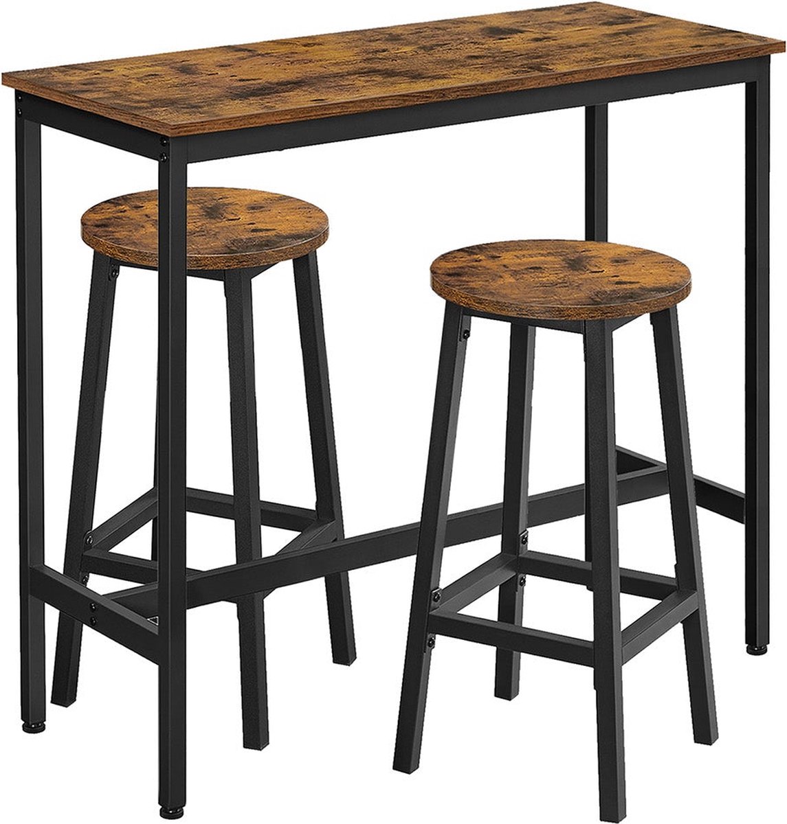Bartafelset, statafel met 2 barkrukken, keukenrekken met barstoelen, bartafel met barkrukken, keukentafel en keukenstoelen in industrieel design, voor keuken, vintage bruin-zwart
