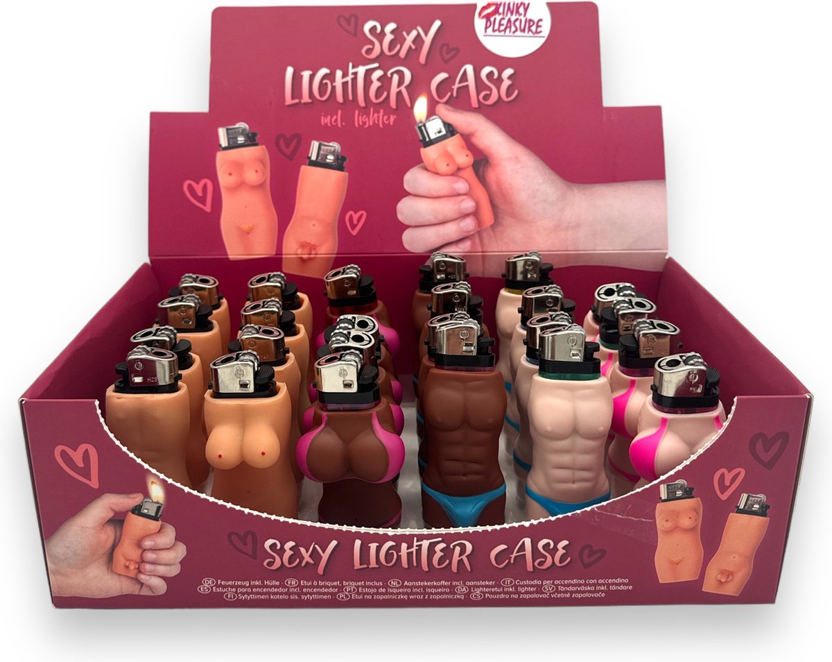 Goedkoopste Aansteker Sleeve Display met 24 Aanstekers - 4 Stuks x 6 Modellen Man en Vrouw in Wit, Bruin, Beige