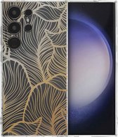 Coque iMoshion Convient pour Samsung Galaxy S24 Ultra Case Siliconen - Coque iMoshion Design - Multicolore / Feuilles Dorées Transparent