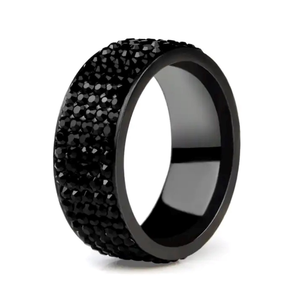 Walletstreet Black Diamond Roller Ring- edelstaal- rvs-kleur- Zwart met zwarte stenen voor mannen en vrouwen-cadeau-Ideale geschenk