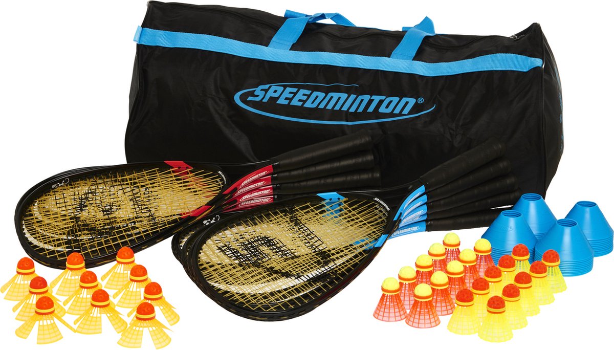 Speedminton Schoolset - 10delig - speedbadminton - crossminton - speed badminton set - 3 soorten Speeder - 5 speelvelden - trainingshandboek