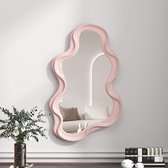 Miroir mural à cadre irrégulier, miroir décoratif, miroir de maquillage, miroir de courtoisie pour salle de bain, salon, chambre à coucher (rose)