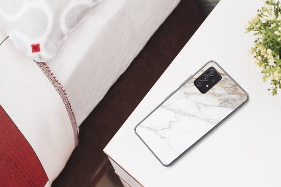 Telefoonhoesje Geschikt voor Samsung Galaxy A53 5G hoesje - Marmer print - Steen - Wit - Goud - Marmer printlook - Steen - Luxe - Siliconen Telefoonhoesje Telefoonhoesje