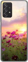 Geschikt voor Samsung galaxy a73 hoesje - Zonsondergang - Bloemen - Roze - Natuur - Groen - Siliconen Telefoonhoesje