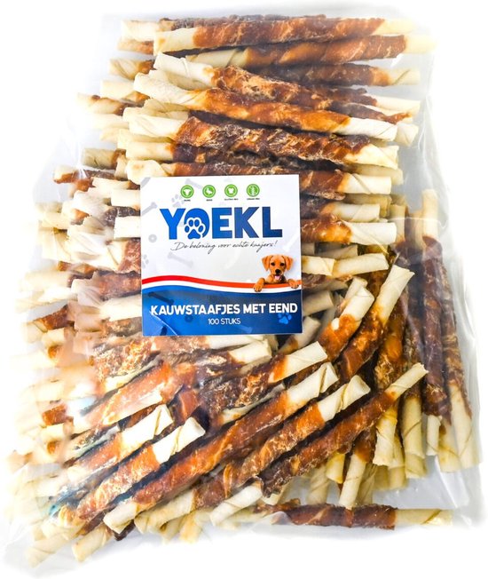 YOEKL Kauwstaafjes met Eend - 100 stuks - Hondensnacks - Hondensnoepjes - Kauwsnacks - Kauwstaaf - Kauwstick