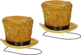 Guirca Carnaval verkleed mini hoedje voor diverse thema's - 2x - goud - glitters - dames