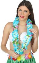 Toppers in concert - Atosa Hawaii krans/slinger - Tropische kleuren blauw - Grote bloemen hals slingers - verkleed accessoires