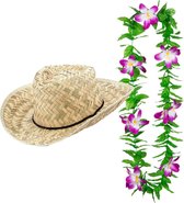 Toppers - Ensemble de déguisement de carnaval - party tropicale hawaïenne - chapeau de paille - et guirlande de fleurs colorées - pour adultes