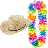 Toppers in concert - Carnaval verkleedset - Tropische Hawaii party - strohoed - en volle gekleurde bloemenslinger - voor volwassenen