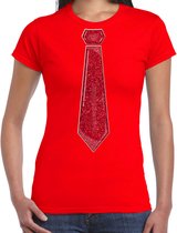 Bellatio Decorations Verkleed shirt dames - stropdas glitter rood - rood - carnaval - foute party XS