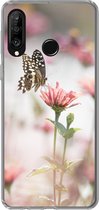 Geschikt voor Huawei P30 Lite hoesje - Vlinder - Bloem - Roze - Siliconen Telefoonhoesje