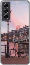 Geschikt voor Samsung Galaxy S21 FE hoesje - Amsterdam in de schemering - Siliconen Telefoonhoesje