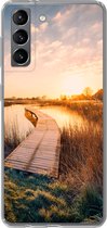 Geschikt voor Samsung Galaxy S21 hoesje - Zonsondergang in de Nederlandse polder - Siliconen Telefoonhoesje