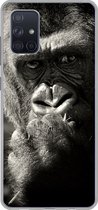 Geschikt voor Samsung Galaxy A51 5G hoesje - Gorilla op zwarte achtergrond in zwart-wit - Siliconen Telefoonhoesje