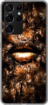 Geschikt voor Samsung Galaxy S21 Ultra hoesje - Vrouw - Lippen - Koper - Siliconen Telefoonhoesje