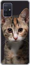 Geschikt voor Samsung Galaxy A51 5G hoesje - Kat - Zwart - Portret - Siliconen Telefoonhoesje