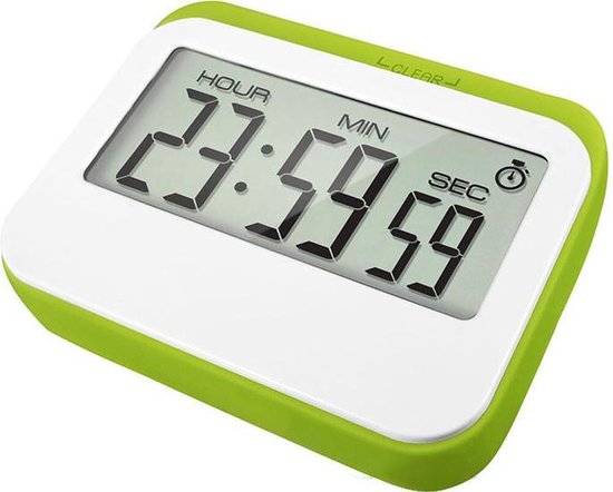 Krumble Digitale Kookwekker - Met digitale klok en alarm - Perfect voor in de keuken met magneet en rubberen stootrand - Wit met groen