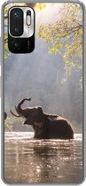 Geschikt voor Xiaomi Redmi Note 10 5G hoesje - Olifant - Water - Dieren - Bomen - Zon - Siliconen Telefoonhoesje