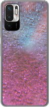 Geschikt voor Xiaomi Redmi Note 10 5G hoesje - Roze - Glitter - Abstract - Design - Blauw - Siliconen Telefoonhoesje