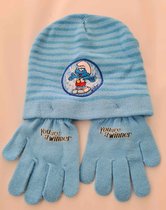 Smurfs winterset Acryl Blauw met stripen 2-delig One-size perfect cadeau