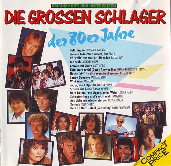 Albumhoes met foto's van artiesten en de titel 'Die Grossen Schlager der 80er Jahre'.