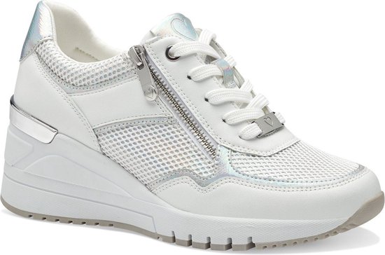 Marco Tozzi Dames Sneaker - 23743-197 Wit/Zilver - Maat 40