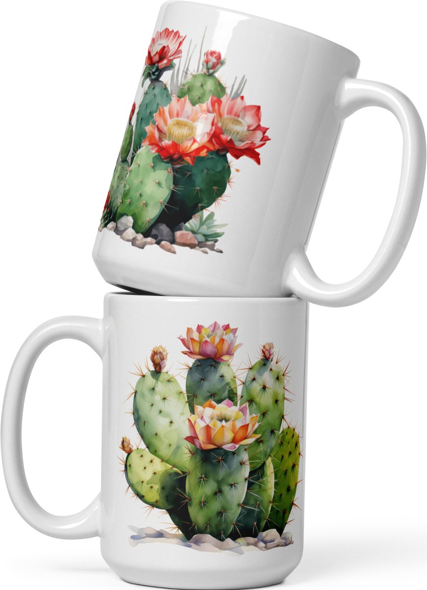 2 Cactus Planten - Koffie & Thee Mok 443 ml| koffiemok cadeau| | Theemok cadeau| Mok cadeau| Koffie Beker| Thee Beker| Koffie Kop| Thee Kop| Cactus Planten Mok| Cactus Mok| Planten Mok