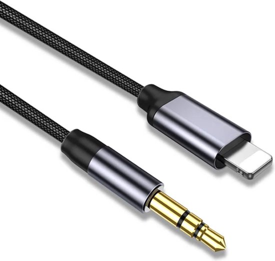 VeryGoods™ AUX naar 8-pin Kabel - MFI Gecertificeerd - Audiokabel Grijs - Jack 3.5 mm naar lightning voor Auto Audio - Geschikt voor iPhone - 1 Meter