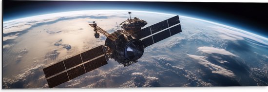 Dibond - Aarde - Planeet - Heelal - Ruimteschip - 90x30 cm Foto op Aluminium (Wanddecoratie van metaal)