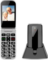 4G - Senioren Klaptelefoon - Met Simkaart Geleverd - Mobiele Telefoon - Grote Toetsen - Met Oplaadstation - Zwart met Zilver - Big button GSM