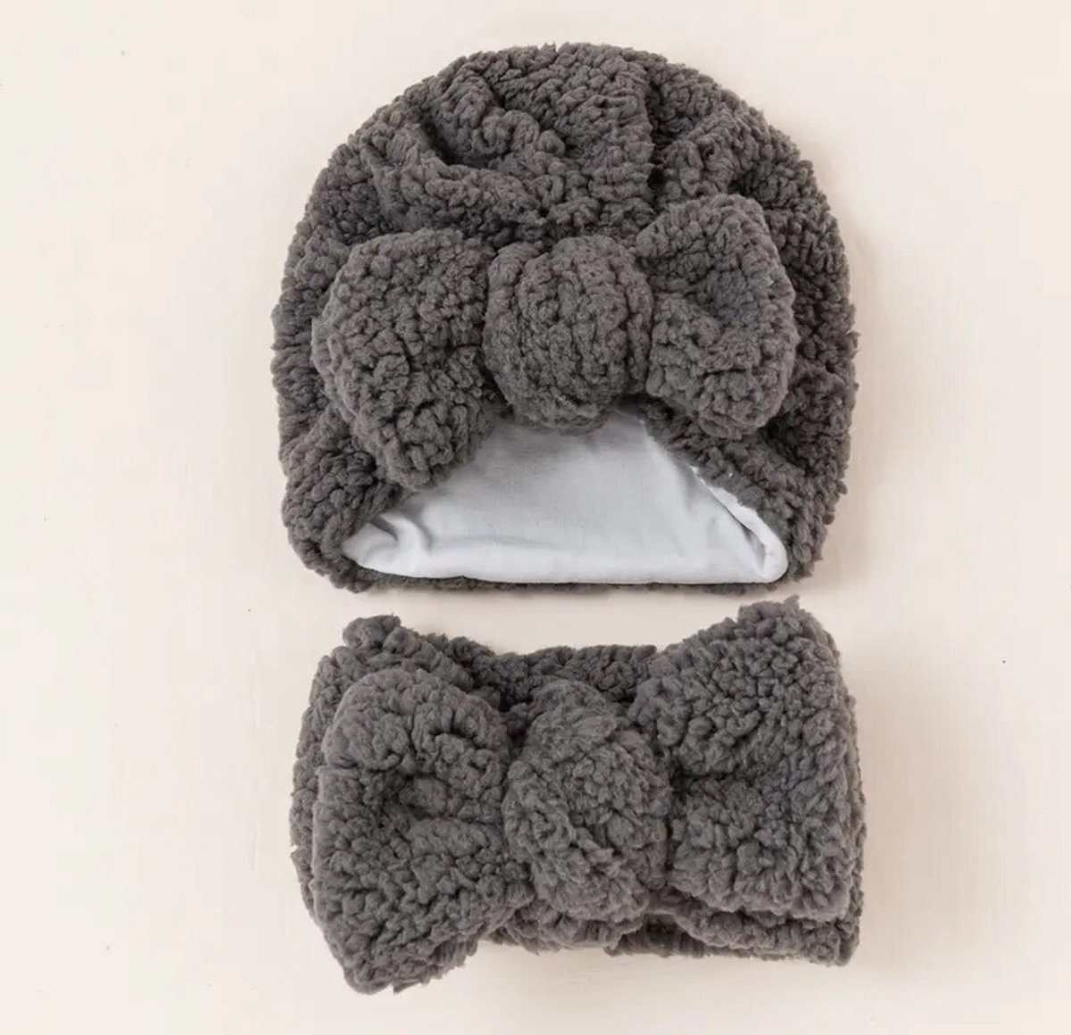 Goedkoopste baby set sjaal en muts - teddy - grijs - meisje - kraamcadeau - sjaal - muts