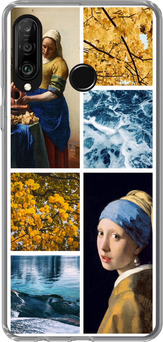 Telefoonhoesje Geschikt voor Huawei P30 Lite hoesje - Melkmeisje - Meisje met de Parel - Collage - Siliconen Telefoonhoesje Telefoonhoesje