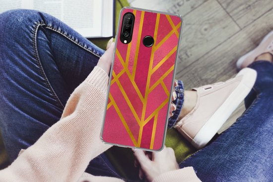 Coque Huawei P30 Lite - Or - Rose - Géométrique - Coque de téléphone en Siliconen